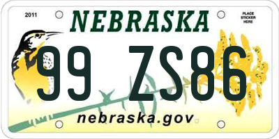 NE license plate 99ZS86
