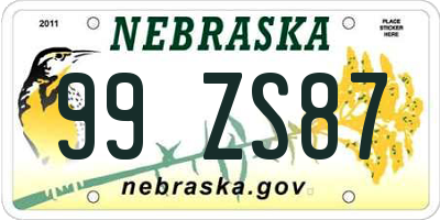 NE license plate 99ZS87