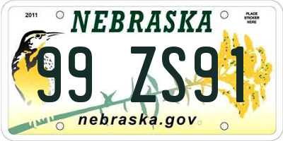 NE license plate 99ZS91