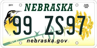 NE license plate 99ZS97