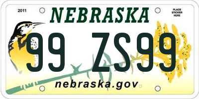 NE license plate 99ZS99