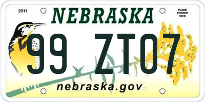 NE license plate 99ZT07