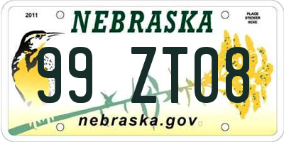 NE license plate 99ZT08