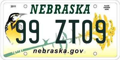 NE license plate 99ZT09