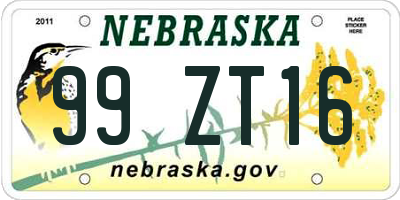 NE license plate 99ZT16