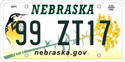 NE license plate 99ZT17