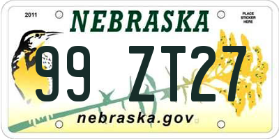 NE license plate 99ZT27