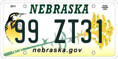 NE license plate 99ZT31