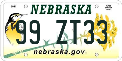 NE license plate 99ZT33