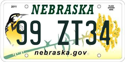 NE license plate 99ZT34