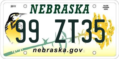 NE license plate 99ZT35