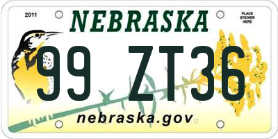 NE license plate 99ZT36