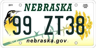 NE license plate 99ZT38