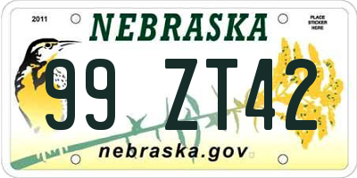 NE license plate 99ZT42