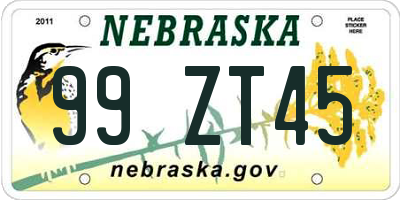 NE license plate 99ZT45