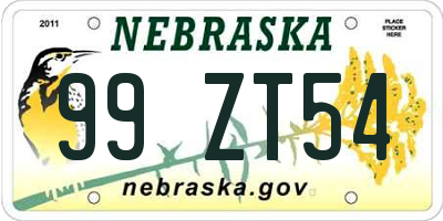 NE license plate 99ZT54