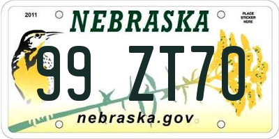 NE license plate 99ZT70