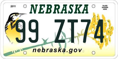 NE license plate 99ZT74