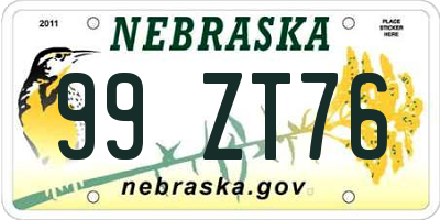 NE license plate 99ZT76