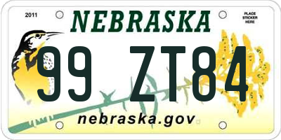 NE license plate 99ZT84