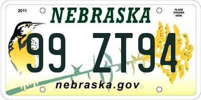 NE license plate 99ZT94