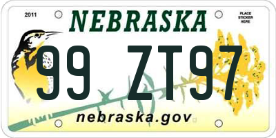 NE license plate 99ZT97