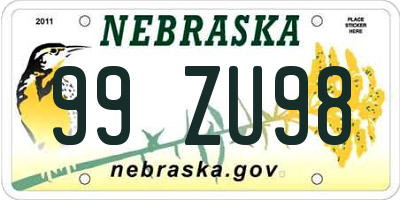 NE license plate 99ZU98