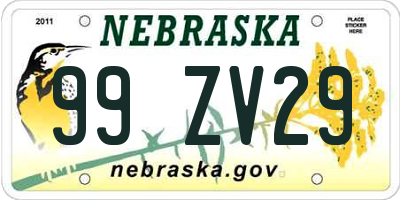 NE license plate 99ZV29