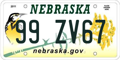 NE license plate 99ZV67