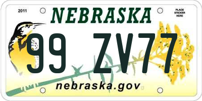 NE license plate 99ZV77