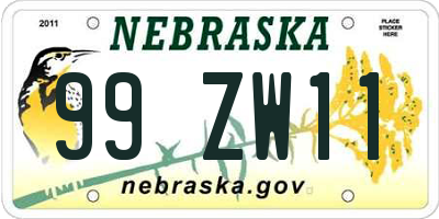 NE license plate 99ZW11