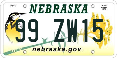 NE license plate 99ZW15