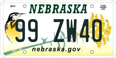 NE license plate 99ZW40