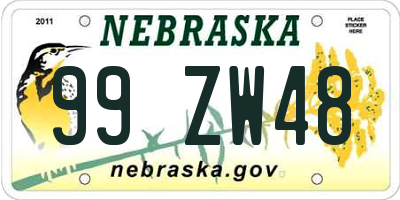 NE license plate 99ZW48