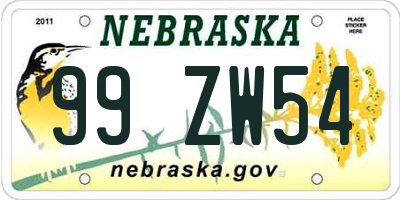 NE license plate 99ZW54