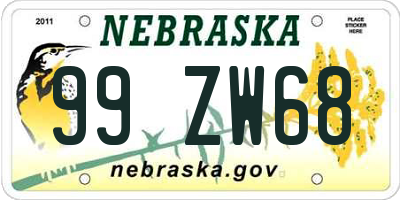 NE license plate 99ZW68