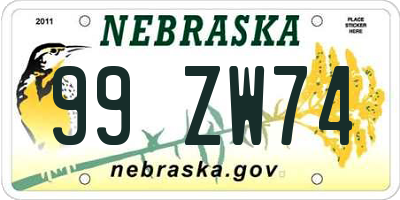 NE license plate 99ZW74