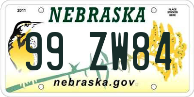 NE license plate 99ZW84