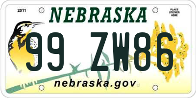 NE license plate 99ZW86