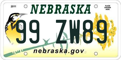 NE license plate 99ZW89