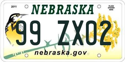 NE license plate 99ZX02