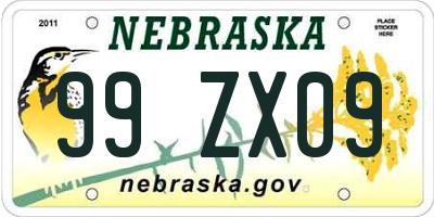NE license plate 99ZX09