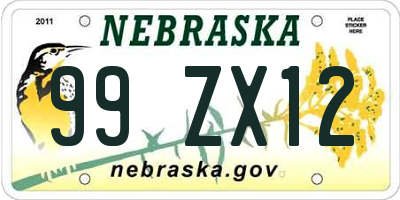 NE license plate 99ZX12