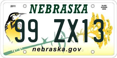 NE license plate 99ZX13