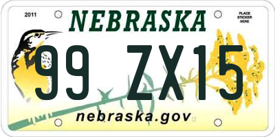 NE license plate 99ZX15