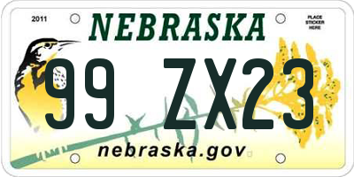 NE license plate 99ZX23