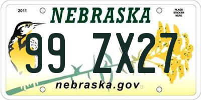 NE license plate 99ZX27