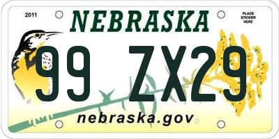 NE license plate 99ZX29