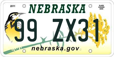 NE license plate 99ZX31