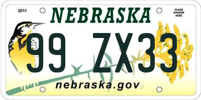 NE license plate 99ZX33
